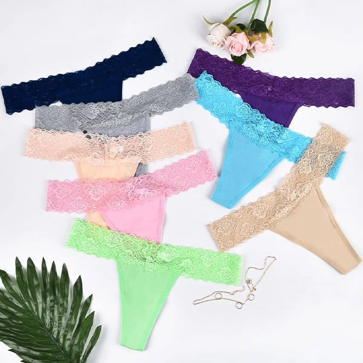 Sexy Lace Thongs for Women Thong Underwear Women Lace T-Back Panties Women Underwear Cotton Thongs Cheeky,10 Pack