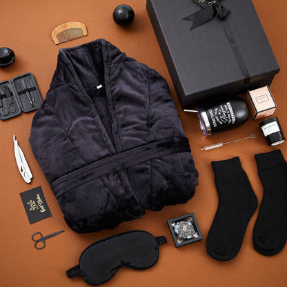 15 Pcs Birthday Gifts for Men Beard Care Set for Him Valentine'S Day Gifts Basket Ideas Kit for Men Tumbler Bath Robe for Dad Husband Boyfriend Box(Black)