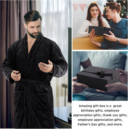 15 Pcs Birthday Gifts for Men Beard Care Set for Him Valentine'S Day Gifts Basket Ideas Kit for Men Tumbler Bath Robe for Dad Husband Boyfriend Box(Black)