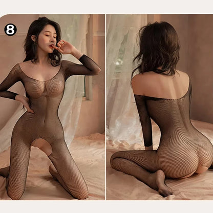 One Piece Crotchless Bodystocking for Sexiest Baby Doll Dress Mesh Sexy Lingerie Women Erotic Costumes Black Full Body Stockings