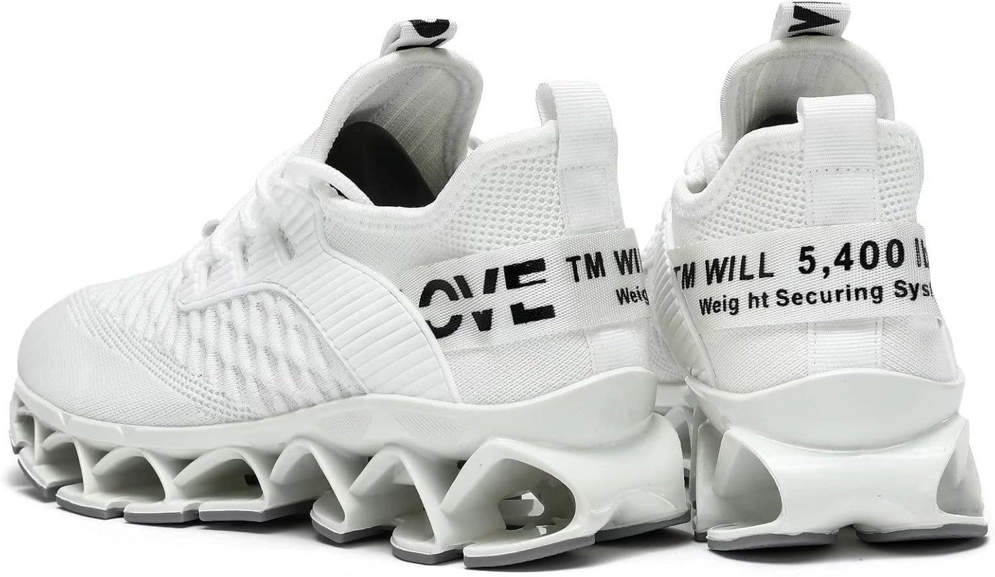 Mens Slip on Running Walking Shoes Blade Tennis Casual Fashion Sneakers Comfort Non Slip Work Sport Athletic Trainer White US 12