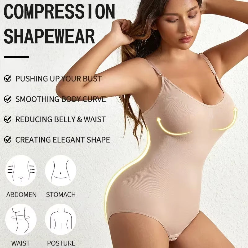 1 Piece Solid Seamless Brief Shaping Shapewear Bodysuit, Tummy Control Butt Lifting Slimmer Body Shaper, Women'S Underwear