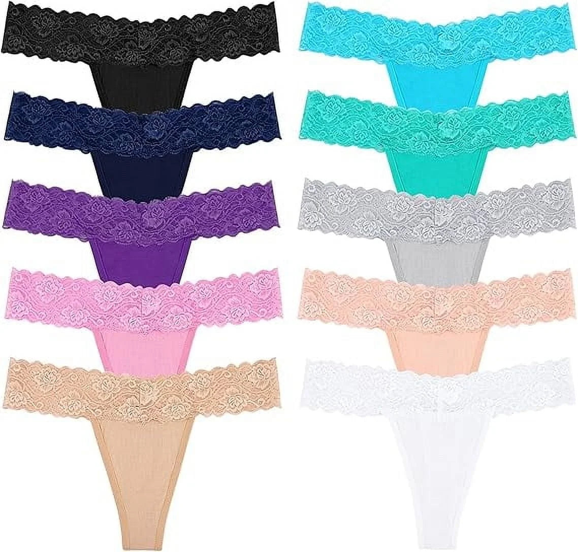 Sexy Lace Thongs for Women Thong Underwear Women Lace T-Back Panties Women Underwear Cotton Thongs Cheeky,10 Pack