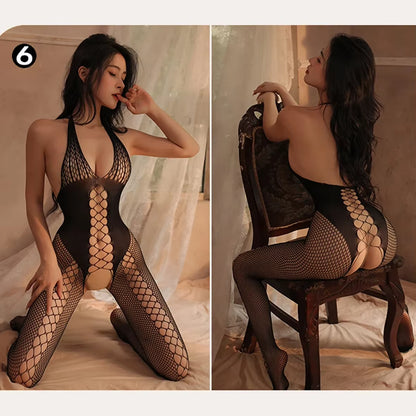 One Piece Crotchless Bodystocking for Sexiest Baby Doll Dress Mesh Sexy Lingerie Women Erotic Costumes Black Full Body Stockings