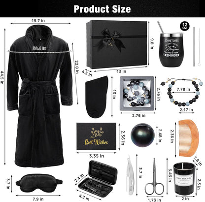 15 Pcs Birthday Gifts for Men Beard Care Set for Him Valentine'S Day Gifts Basket Ideas Kit for Men Tumbler Bath Robe for Dad Husband Boyfriend Box(Black)