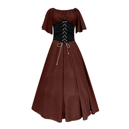 Womens Renaissance Faire Dresses Medieval Irish Traditional plus Size Dresses Ruffle over Dress Corset Retro Cosplay Gown